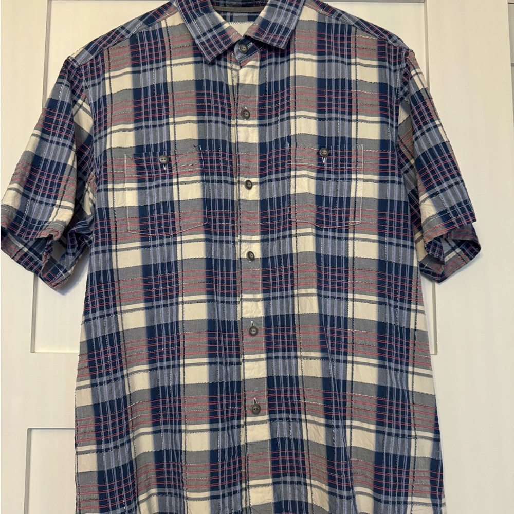 Men’s Tommy Bahama Short Sleeve Blue Plaid Silk Blend Shirt Size M